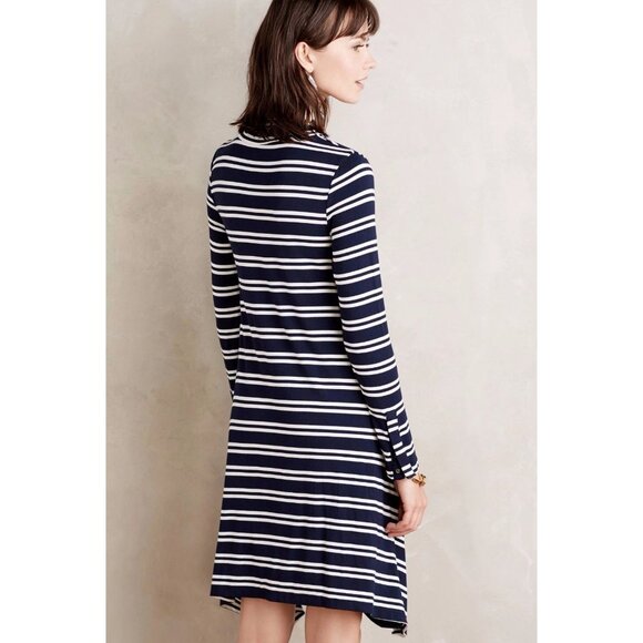 Anthropologie Maeve Striped Navy & White Long-Sleeve Turtleneck Midi Dress Size - Picture 4 of 14
